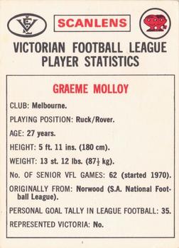 1974 Scanlens VFL #70 Graham Molloy Back